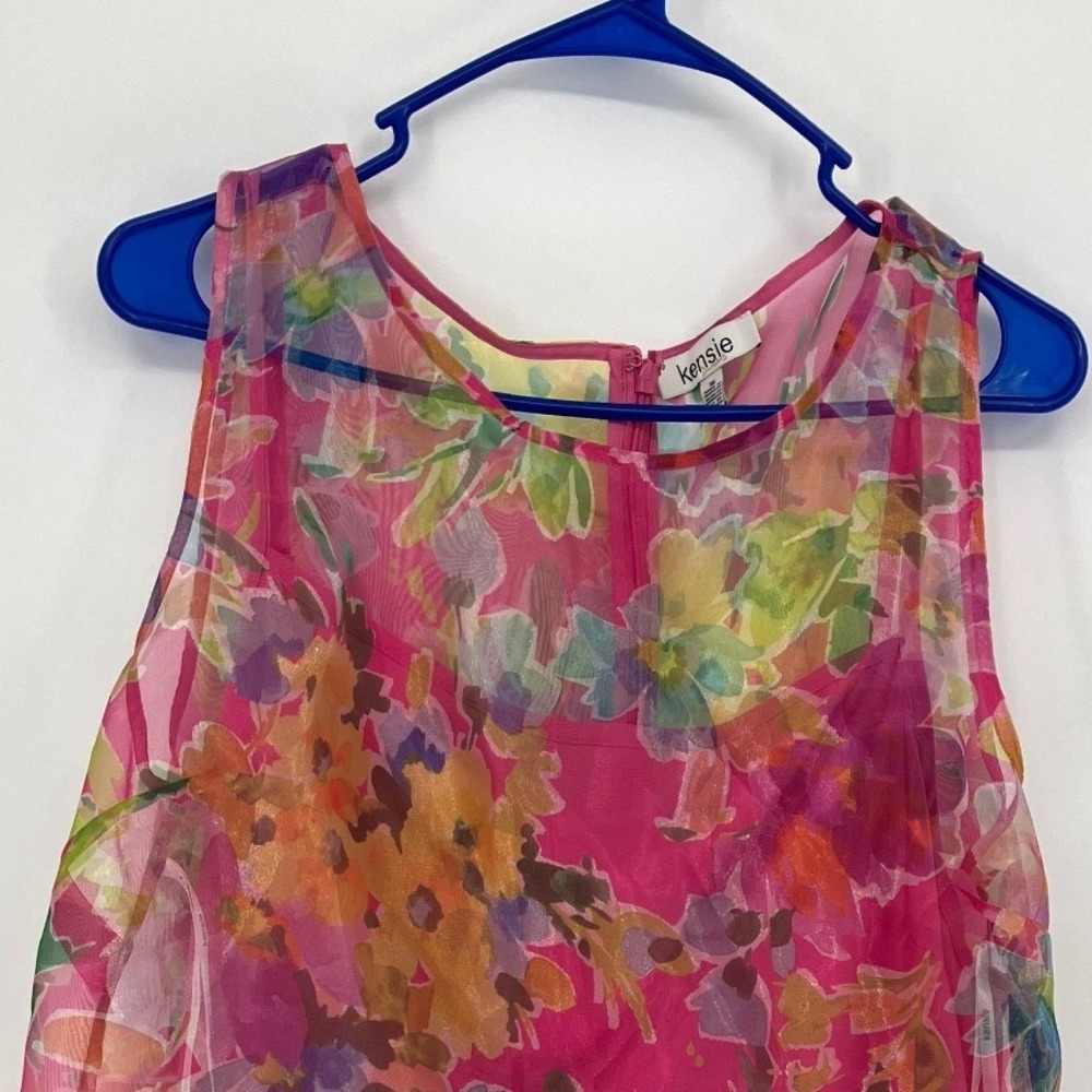 Kenzie Design Sheer Floral Dress with Pink Slip Set Size 16 Watercolor Party